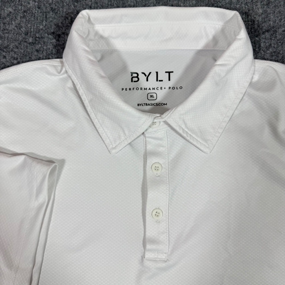 BYLT Performance Polo Short Sleeve Athletic Golf Mens XL White Minimalist EUC